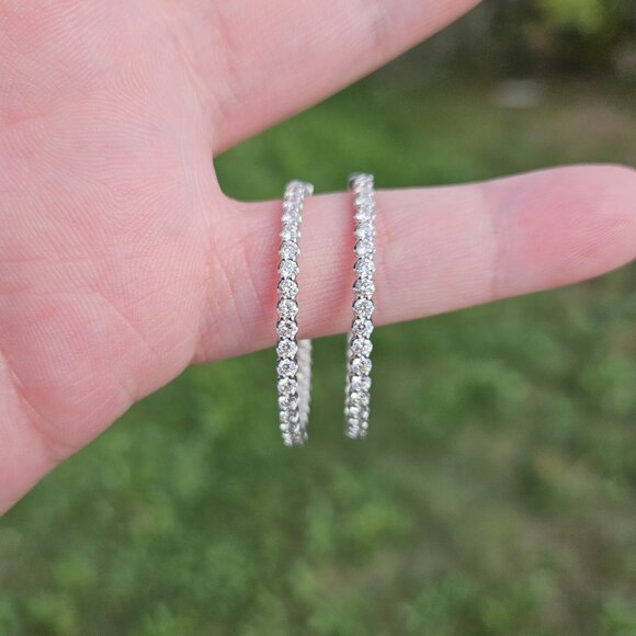 14K White Gold 2.00TCW Diamond Eternity Hoop Earrings 30mm 6.7 Grams - Picture 1 of 14